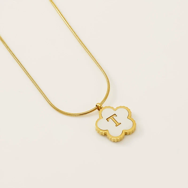 Wholesale 316L Stainless Steel Five Leaf Clover Letter Pendant Necklace With Electroplating Fashion Jewelry For Women - Image 25