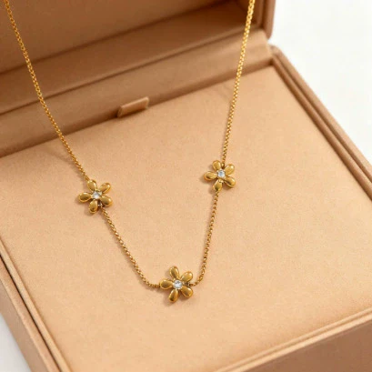 Wholesale Stainless Steel Floral Electroplated Jewelry Set For Women Necklace Bracelet Earrings - Image 4