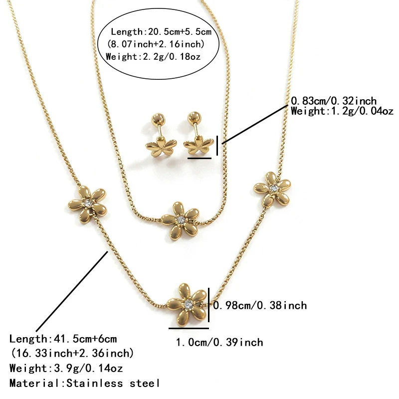 Wholesale Stainless Steel Floral Electroplated Jewelry Set For Women Necklace Bracelet Earrings - Image 5