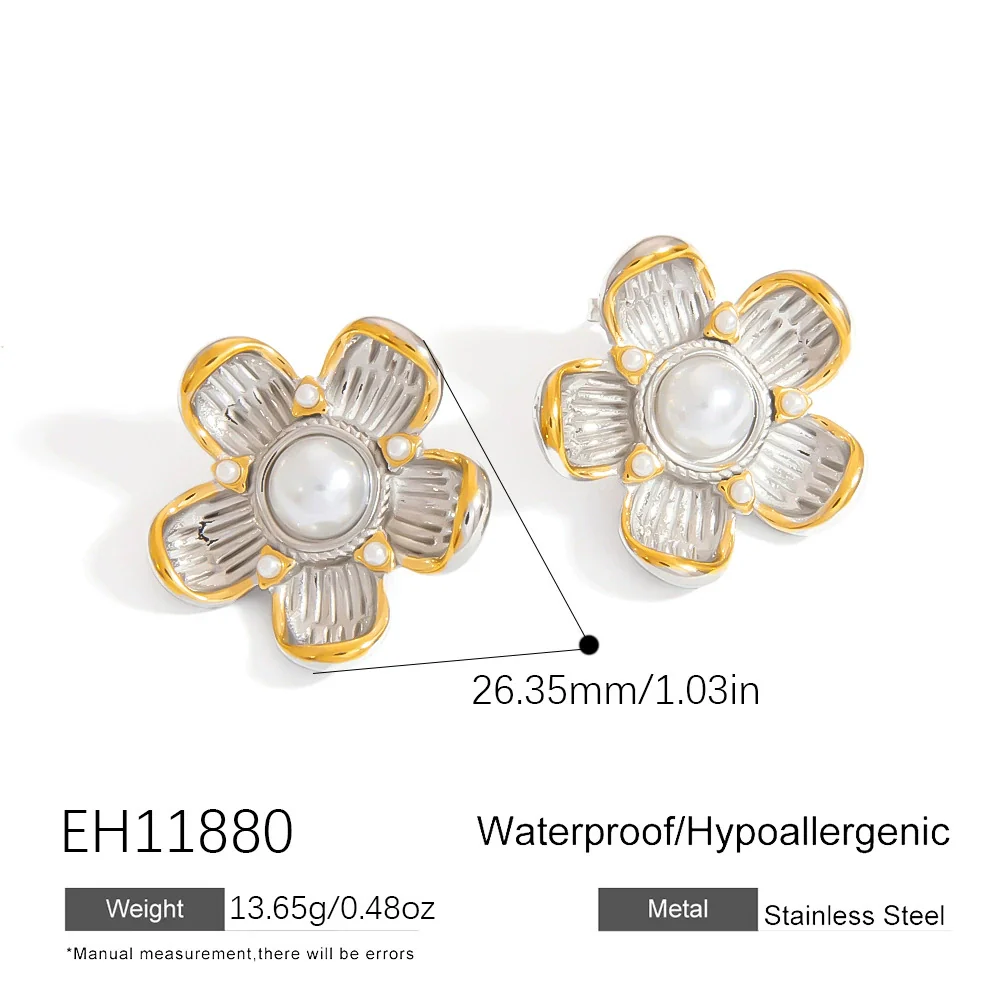 Wholesale Stainless Steel Flower Disc Earrings Electroplated Light Luxury Highend Women's Jewelry Gold And Silver Color Matching Nonfading - Image 7