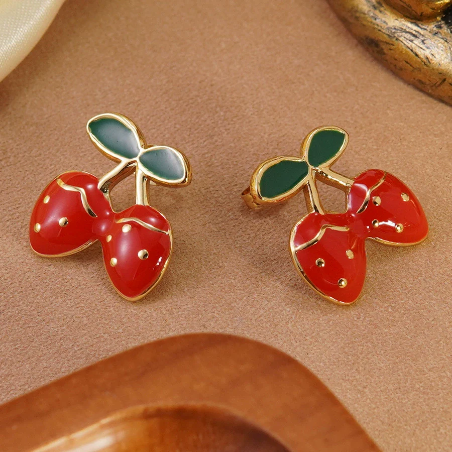 Wholesale Stainless Steel Fruit Shape Dripping Oil Earrings For Women Creamy Sweet Girl Style - Image 2