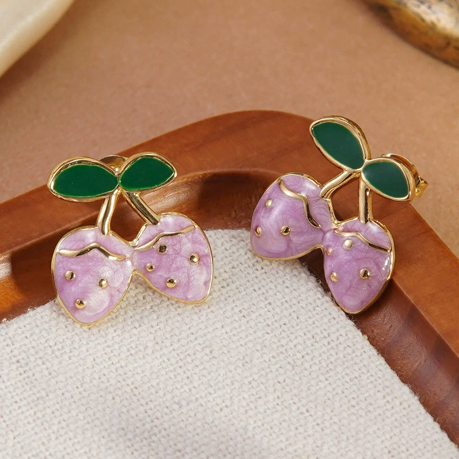 Wholesale Stainless Steel Fruit Shape Dripping Oil Earrings For Women Creamy Sweet Girl Style - Image 3