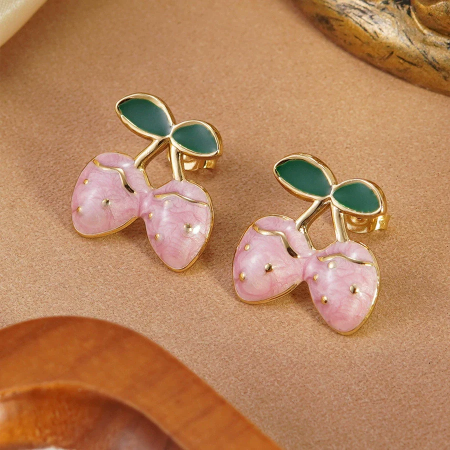 Wholesale Stainless Steel Fruit Shape Dripping Oil Earrings For Women Creamy Sweet Girl Style - Image 7