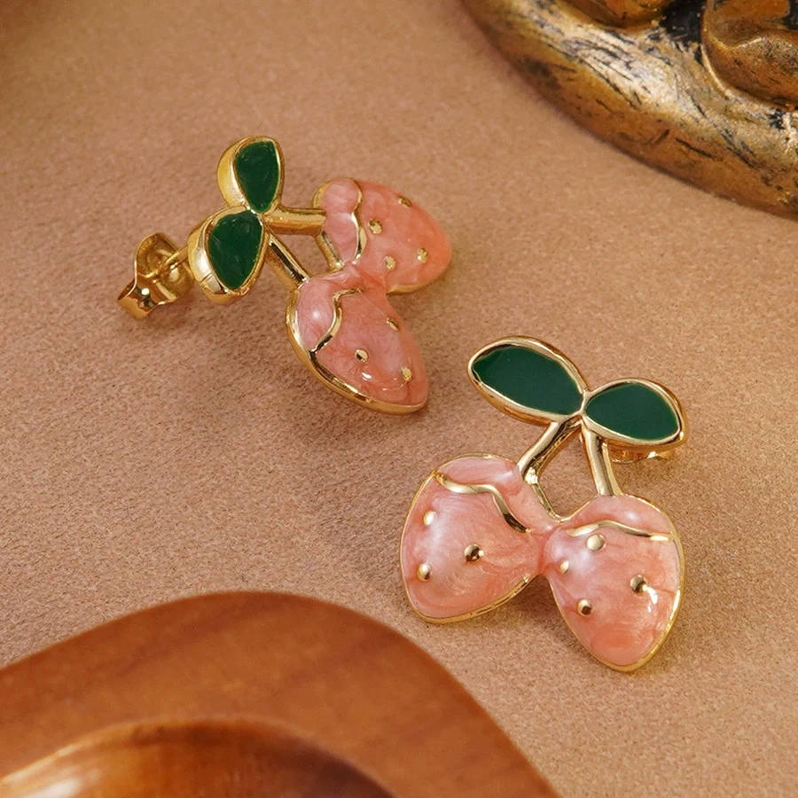 Wholesale Stainless Steel Fruit Shape Dripping Oil Earrings For Women Creamy Sweet Girl Style - Image 8