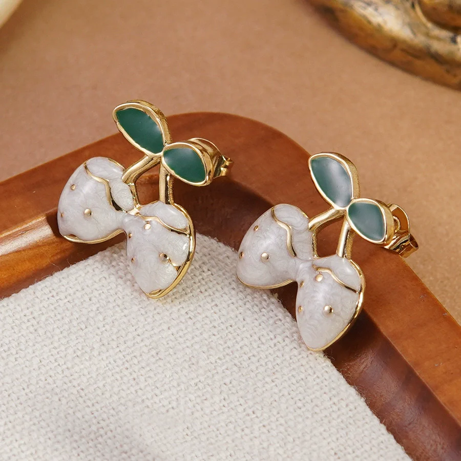 Wholesale Stainless Steel Fruit Shape Dripping Oil Earrings For Women Creamy Sweet Girl Style - Image 9