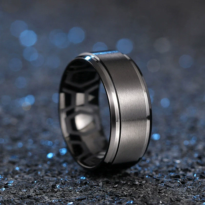 Wholesale Stainless Steel Geometric Carved Ring Unisex Simple Cold Style Electroplated