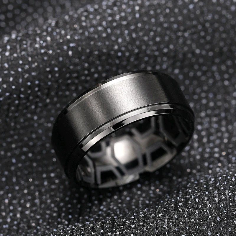 Wholesale Stainless Steel Geometric Carved Ring Unisex Simple Cold Style Electroplated - Image 2