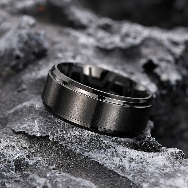 Wholesale Stainless Steel Geometric Carved Ring Unisex Simple Cold Style Electroplated - Image 3
