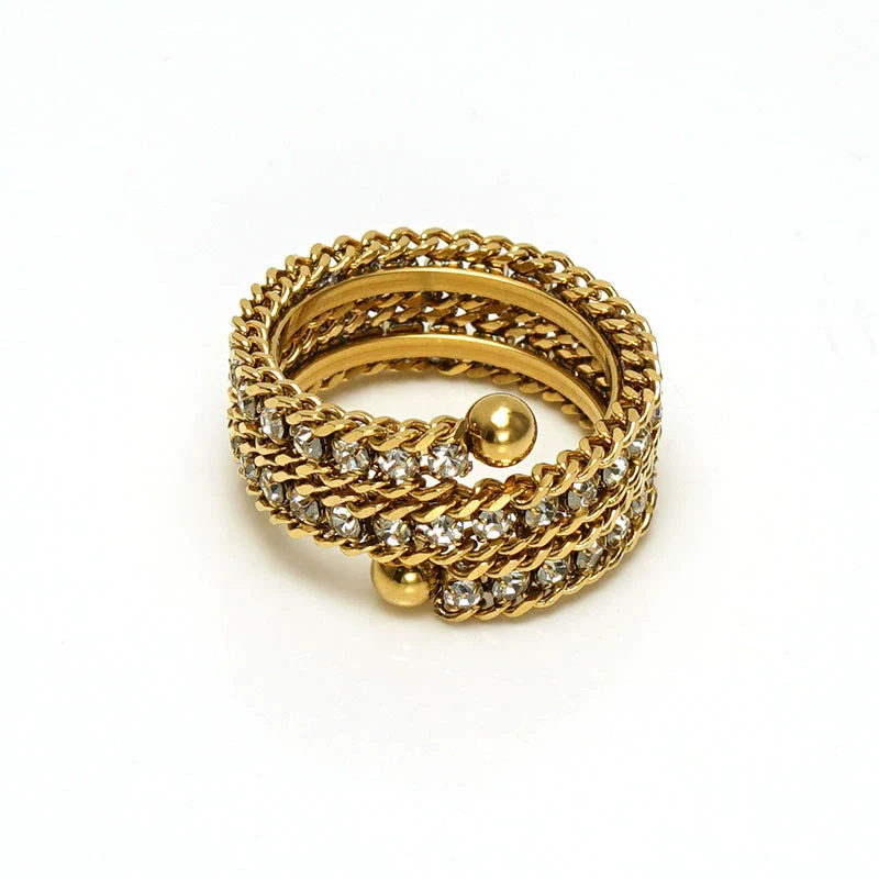 Wholesale 316L Stainless Steel Geometric Diamond Multi Layer Opening Adjustable Women's Ring - Image 10