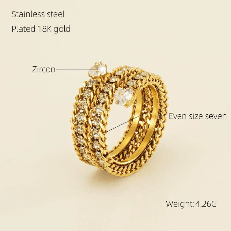 Wholesale 316L Stainless Steel Geometric Diamond Multi Layer Opening Adjustable Women's Ring - Image 6