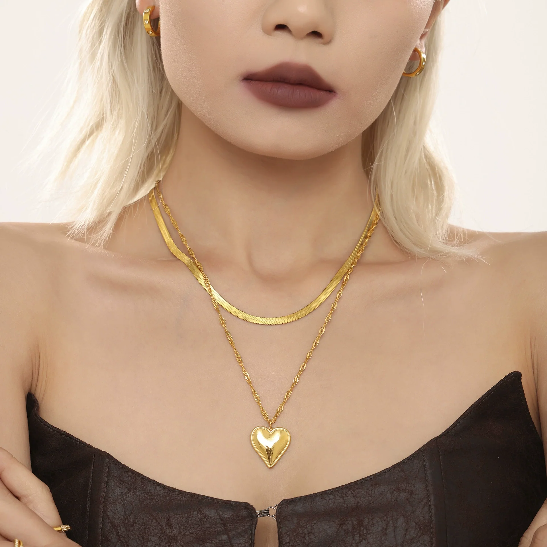 Wholesale Stainless Steel Geometric Double Clavicle Necklace Jewelry Electroplated With 18K Gold For Women Light Luxury Style - Image 2