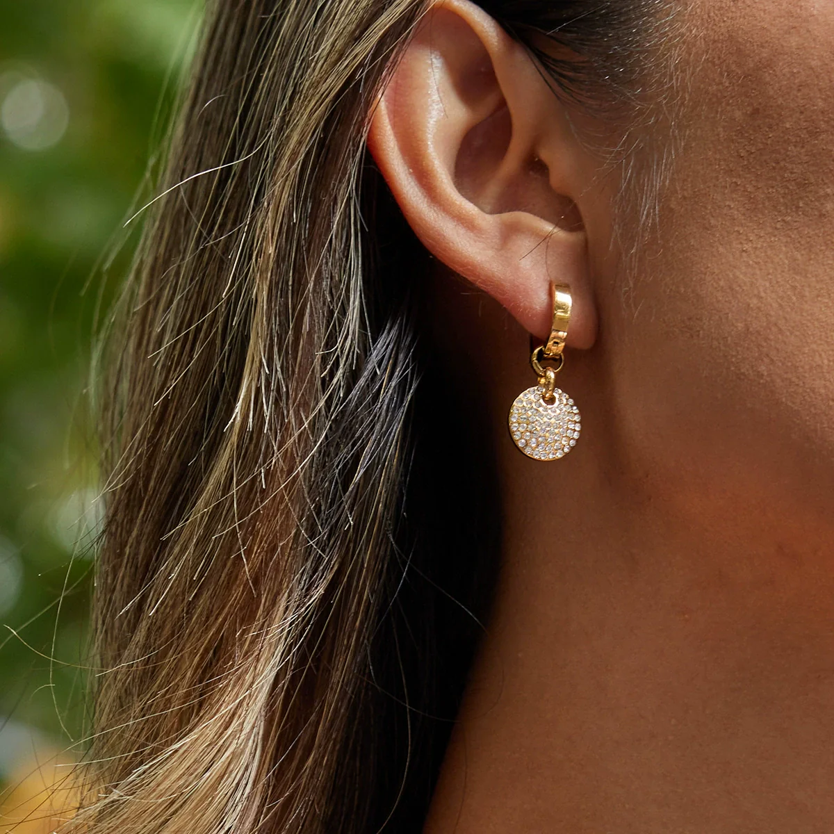 Wholesale Stainless Steel Geometric Electroplated Round Pendant Earrings For Women