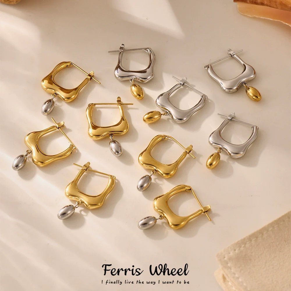 Wholesale Stainless Steel Geometric Ferris Wheel Irregular Ushaped Water Drop Electroplated Earrings For Women