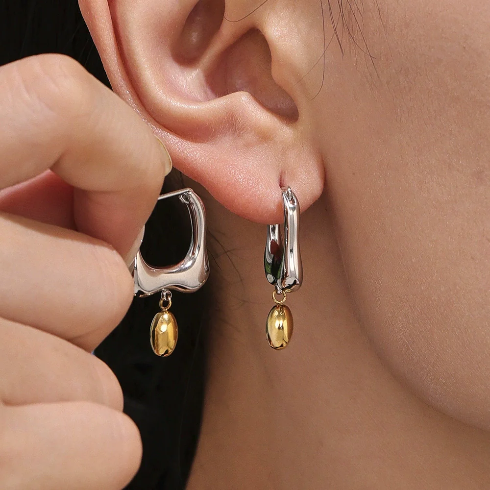Wholesale Stainless Steel Geometric Ferris Wheel Irregular Ushaped Water Drop Electroplated Earrings For Women - Image 2