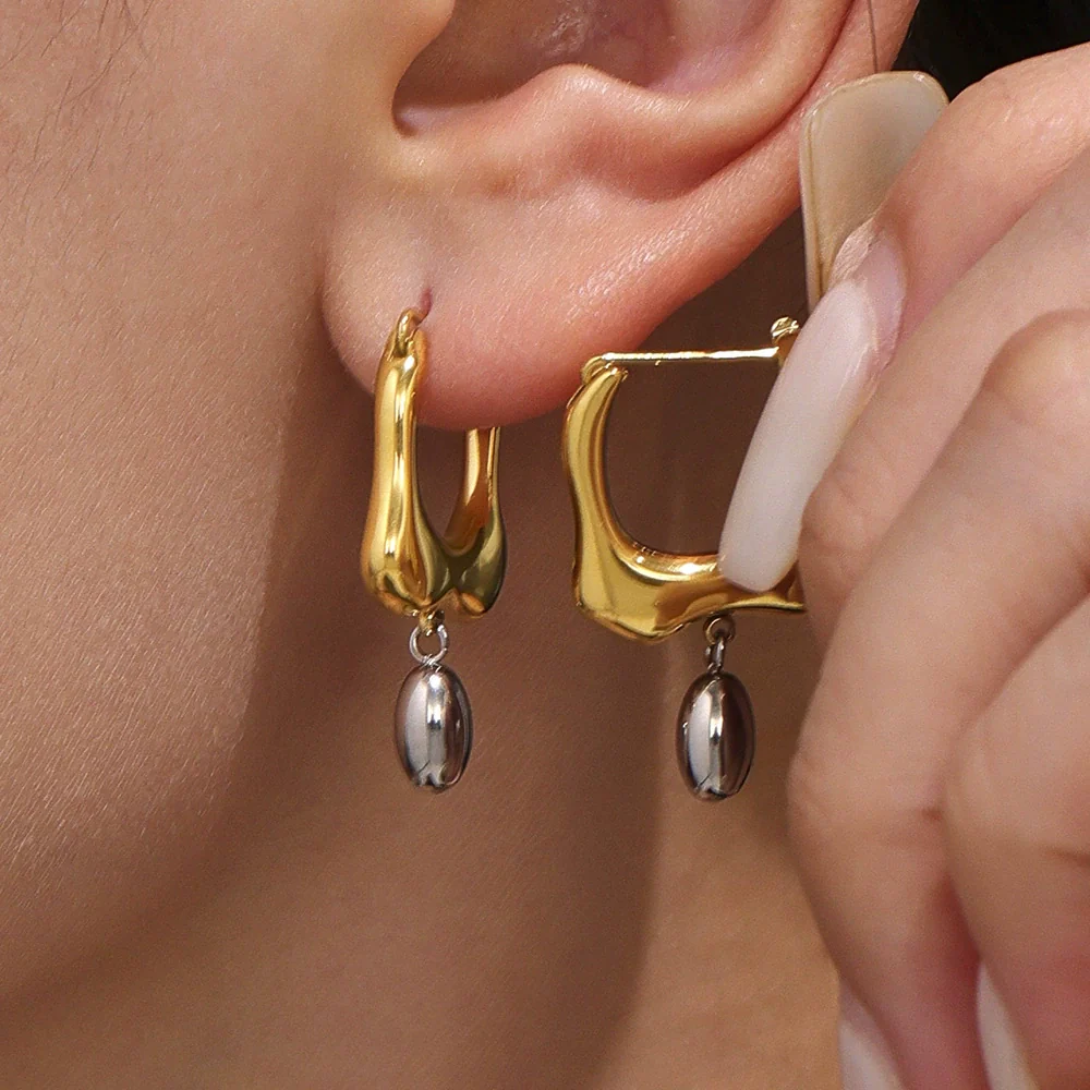 Wholesale Stainless Steel Geometric Ferris Wheel Irregular Ushaped Water Drop Electroplated Earrings For Women - Image 3