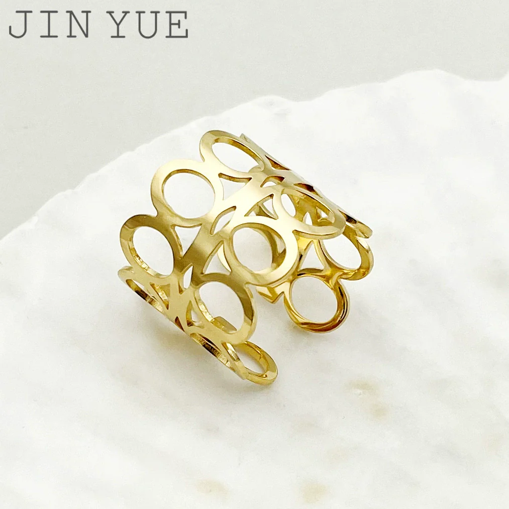 Wholesale Stainless Steel Geometric Hollow Circle Ring With Electroplating Treatment