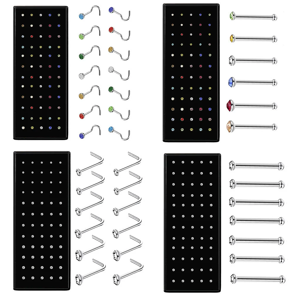 Wholesale Stainless Steel Geometric Ltype Nose Ring Set With Diamonds Puncture Jewelry Unisex