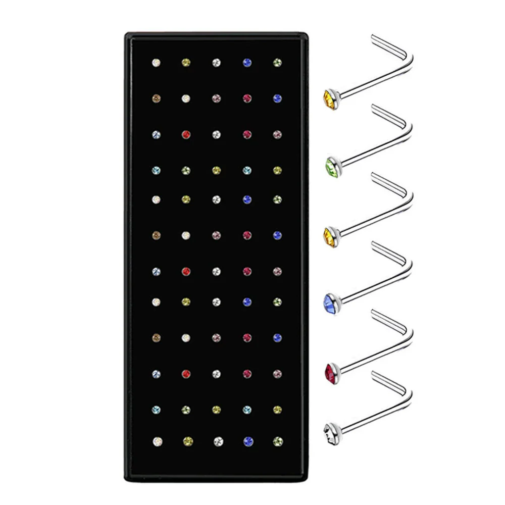 Wholesale Stainless Steel Geometric Ltype Nose Ring Set With Diamonds Puncture Jewelry Unisex - Image 14