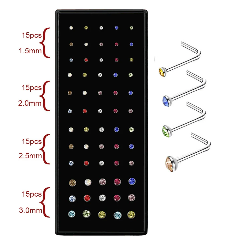 Wholesale Stainless Steel Geometric Ltype Nose Ring Set With Diamonds Puncture Jewelry Unisex - Image 25