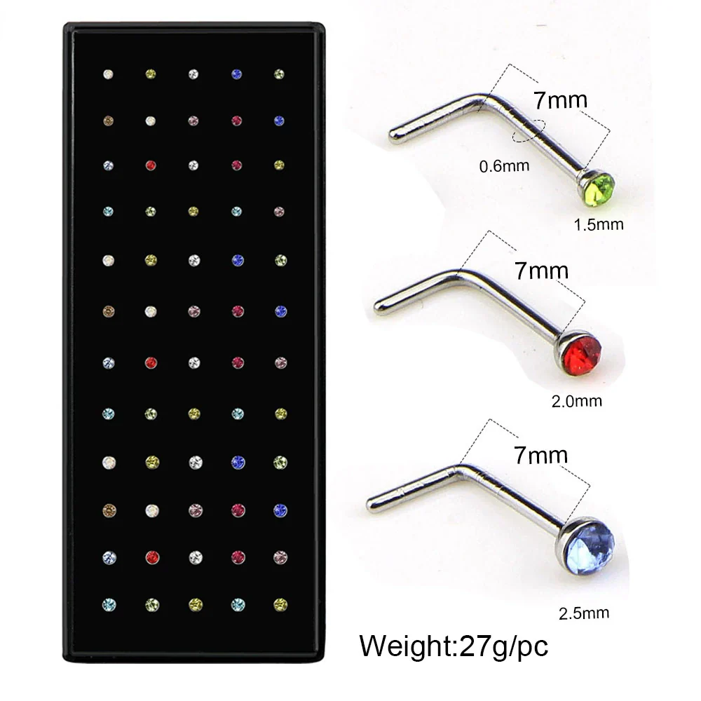 Wholesale Stainless Steel Geometric Ltype Nose Ring Set With Diamonds Puncture Jewelry Unisex - Image 3