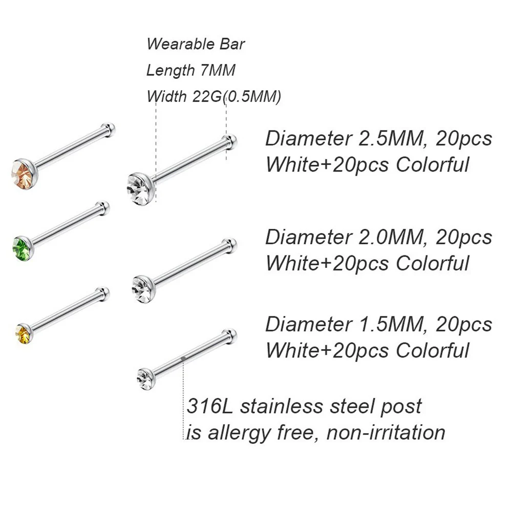 Wholesale Stainless Steel Geometric Ltype Nose Ring Set With Diamonds Puncture Jewelry Unisex - Image 4