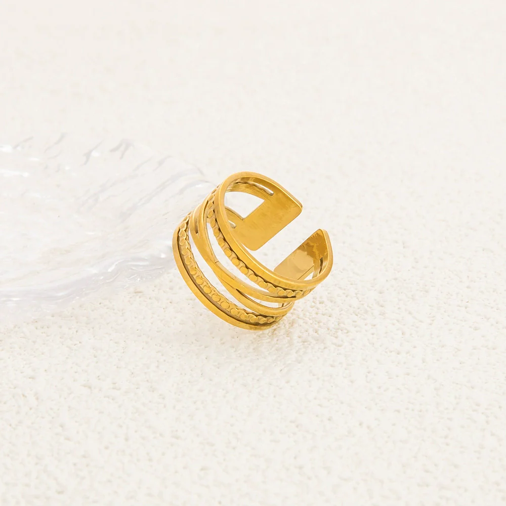 Wholesale Stainless Steel Geometric Multi Layer Irregular Plated Ring For Women - Image 4