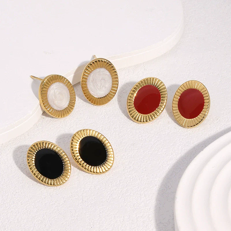Wholesale Stainless Steel Geometric Oil Drop Electroplated 18K Gold Nonfading Earrings For Women In Classic Retro Minimalist Style