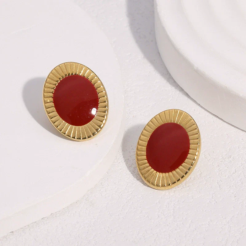 Wholesale Stainless Steel Geometric Oil Drop Electroplated 18K Gold Nonfading Earrings For Women In Classic Retro Minimalist Style - Image 3