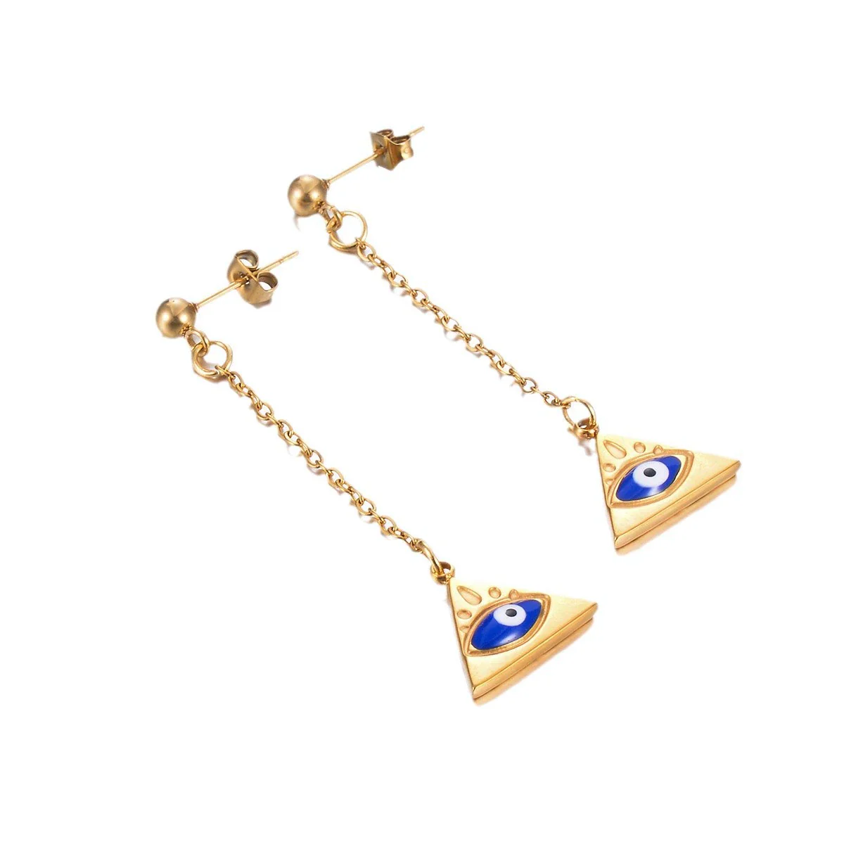 Wholesale Stainless Steel Geometric Retro Oil Drop Blue Eyes Earrings With Electroplating - Image 5
