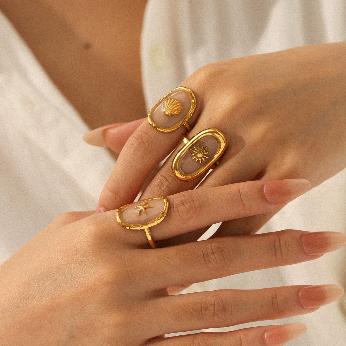 Wholesale Stainless Steel Geometric Star Pattern Glue Process Open Ring Jewelry For Women