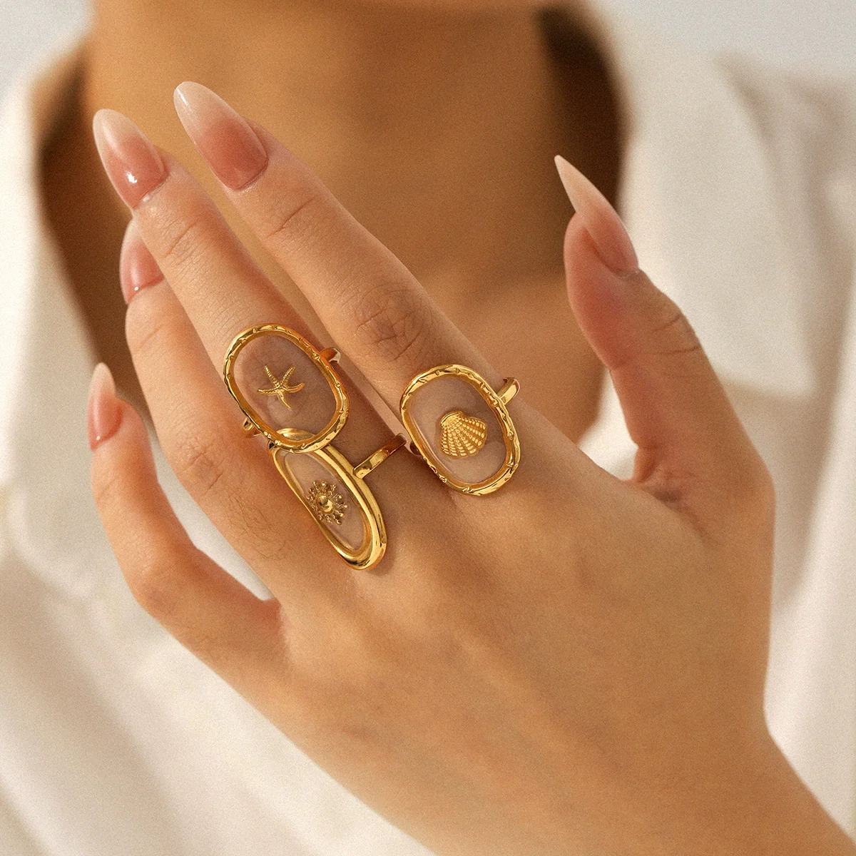 Wholesale Stainless Steel Geometric Star Pattern Glue Process Open Ring Jewelry For Women - Image 2