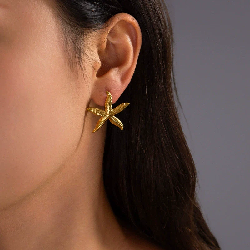 Wholesale Stainless Steel Geometric Starfish Earrings With Electroplating Fashion Ins Niche Style For Women - Image 3