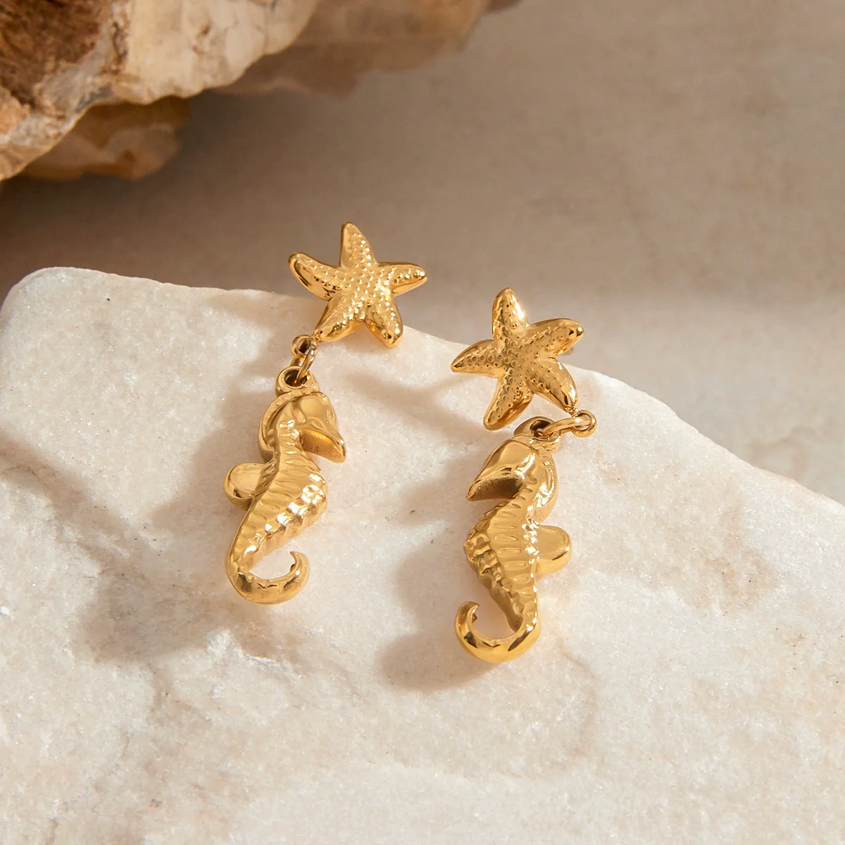 Wholesale Stainless Steel Geometric Starfish Electroplated Earrings For Women - Image 3