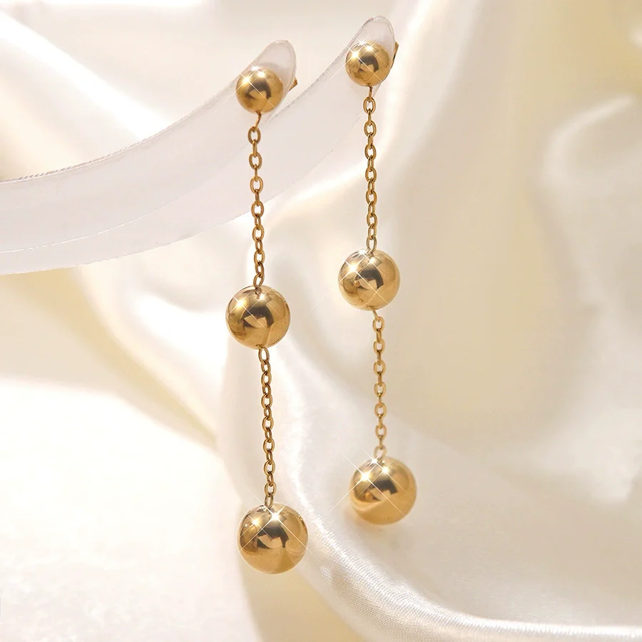 Wholesale Stainless Steel Geometric Tassel Earrings 18K Gold Plated For Women Light Luxury Style