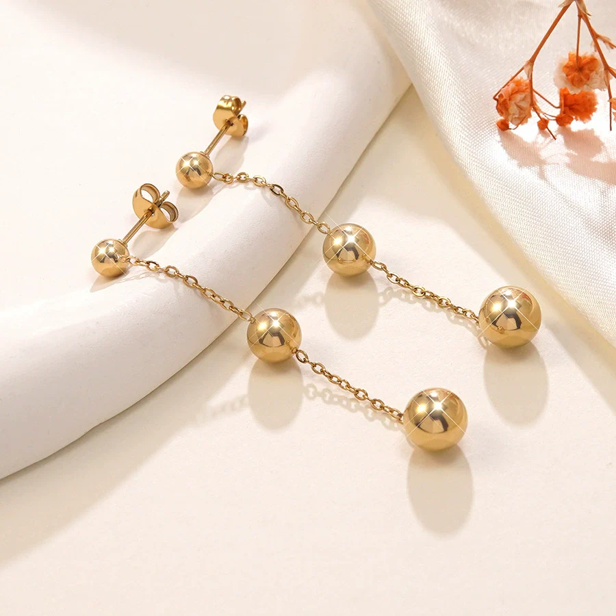 Wholesale Stainless Steel Geometric Tassel Earrings 18K Gold Plated For Women Light Luxury Style - Image 2
