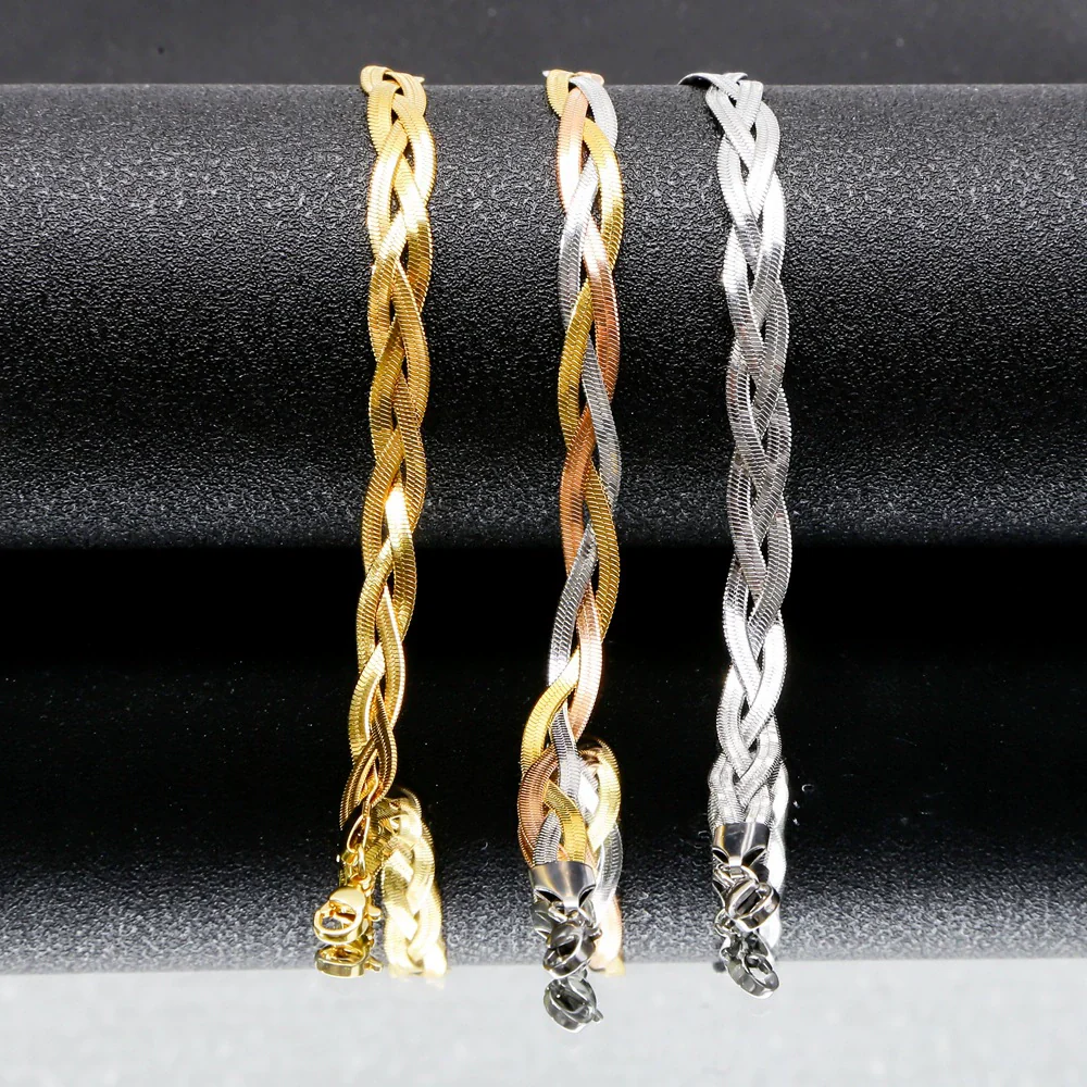 Wholesale Stainless Steel Geometric Woven Blade Bracelet Electroplated For Women And Unisex - Image 4