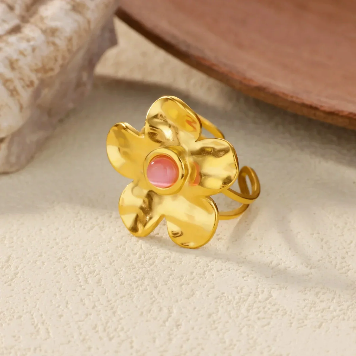 Wholesale Stainless Steel Gold Electroplated Crown Pattern Hollow Petal Multilayer Ring For Women - Image 4