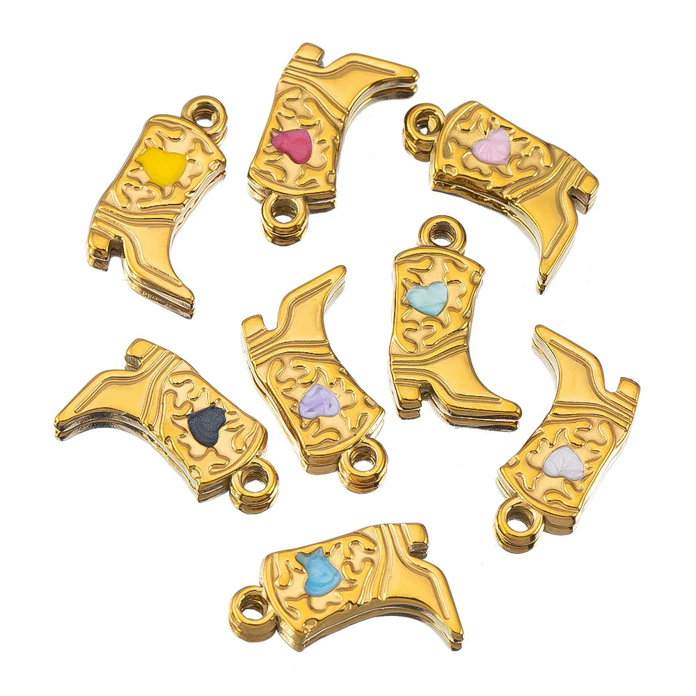 Wholesale Stainless Steel Heart And Boot Charms For Diy Bracelet And Necklace Dripping Oil Style - Image 5