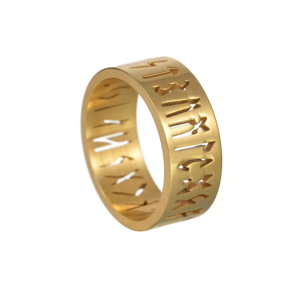 Wholesale Stainless Steel Hollow Ring With Viking Letter Pattern Electroplated For Men - Image 5