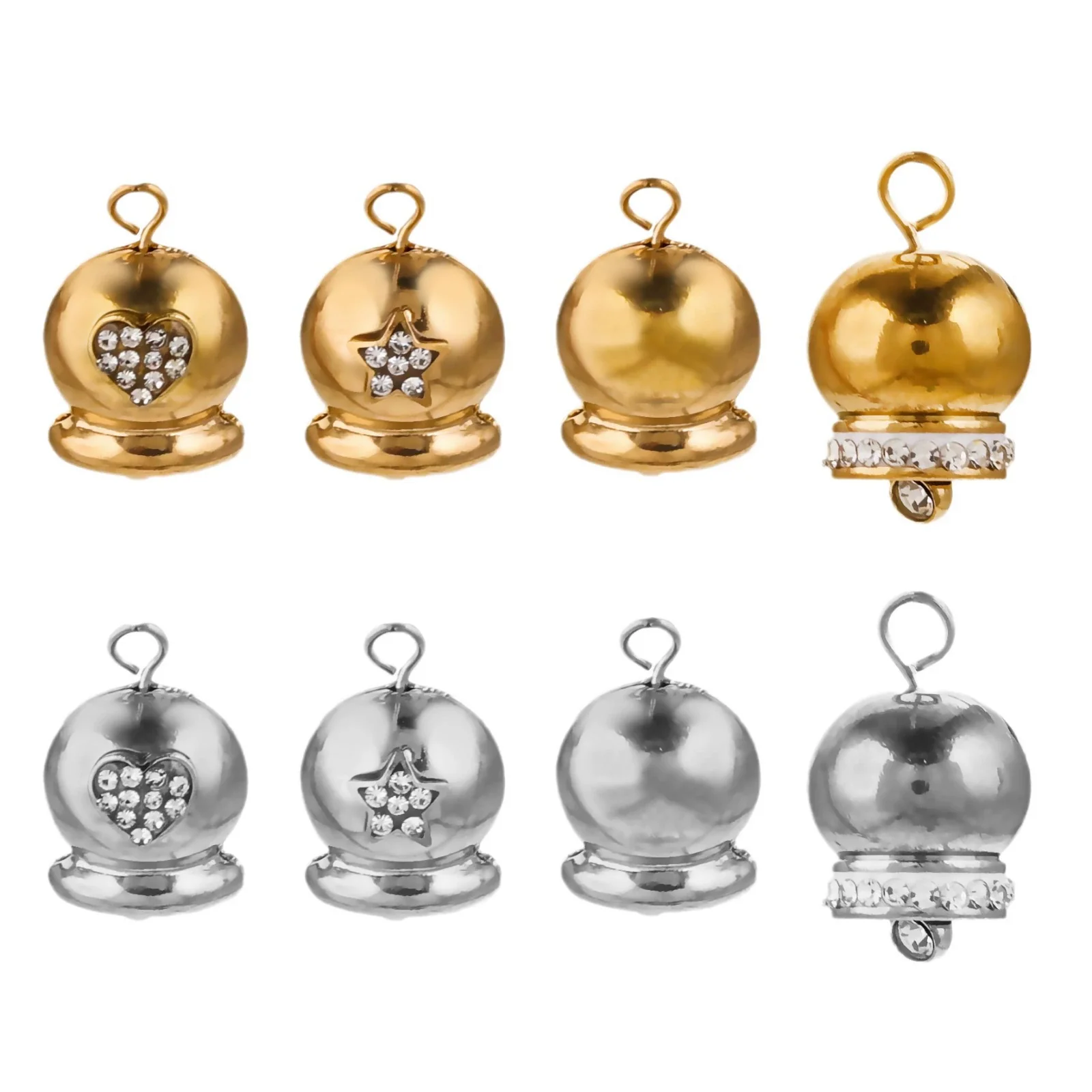 Wholesale Stainless Steel Jewelry Christmas Decoration Metal Small Bell And Peach Heart Pendant For Diy Titanium Steel Bracelet Electroplated Waterproof - Image 5