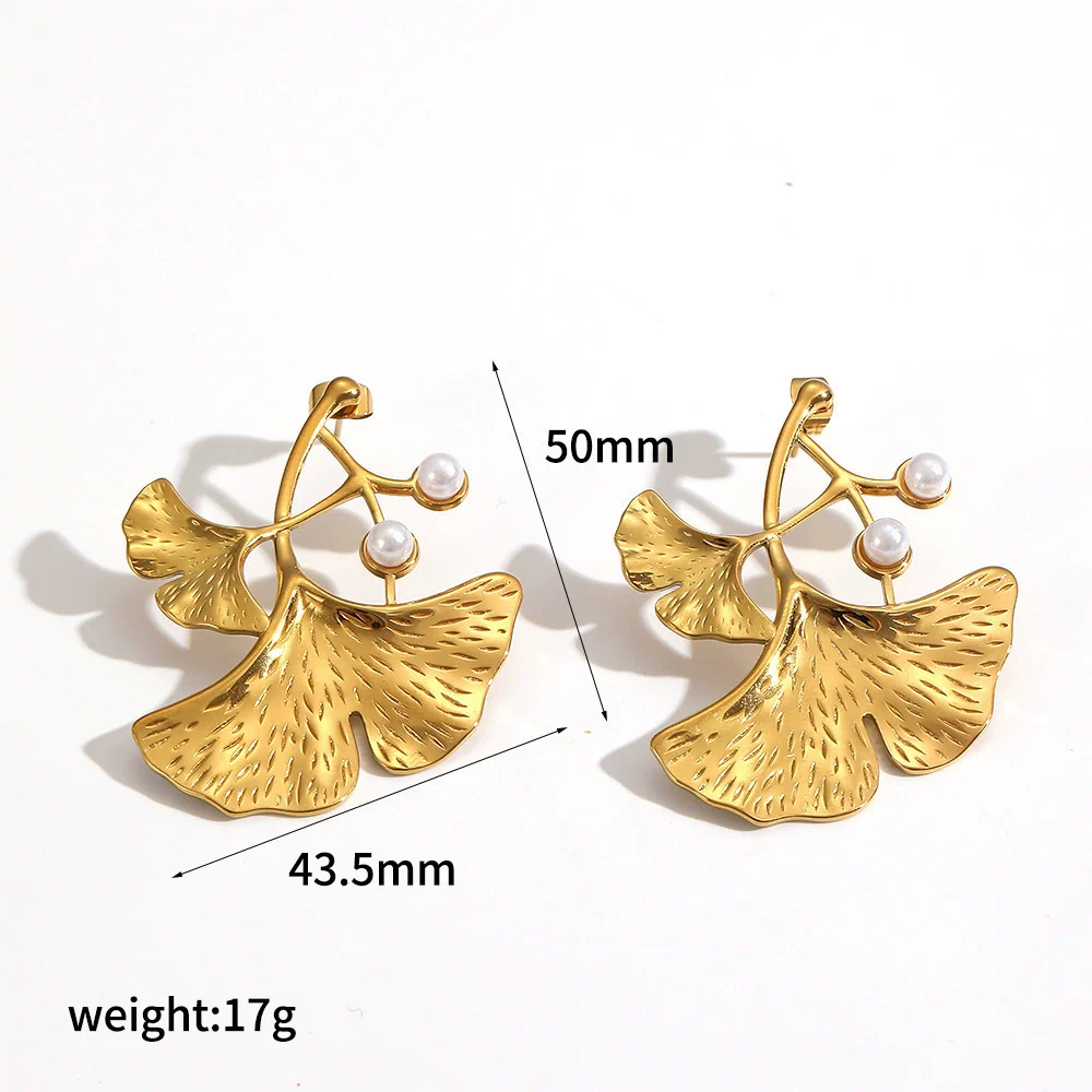 Wholesale Stainless Steel Leafshaped Women's Earrings With Pvd Furnace Vacuum Real Gold Plating - Image 5