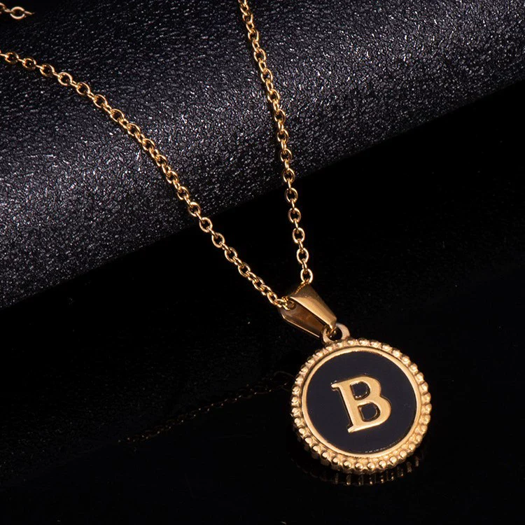 Wholesale 316L Stainless Steel Letter Pendant Necklace With Dripping Oil Design And Vacuum Electroplating In Furnace For Unisex - Image 4