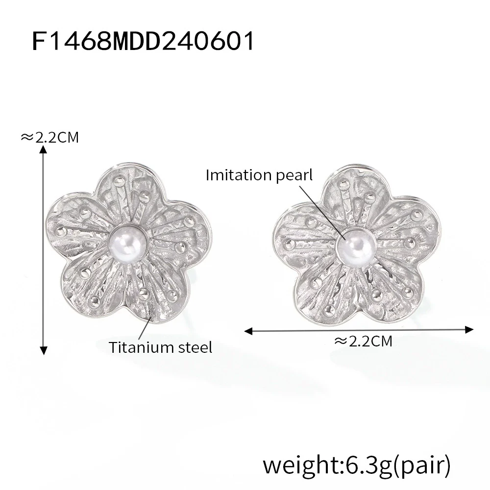 Wholesale Stainless Steel Light Luxury Geometric Petal Flower Inlaid Bead Earrings Electroplated 18K Gold For Women - Image 15