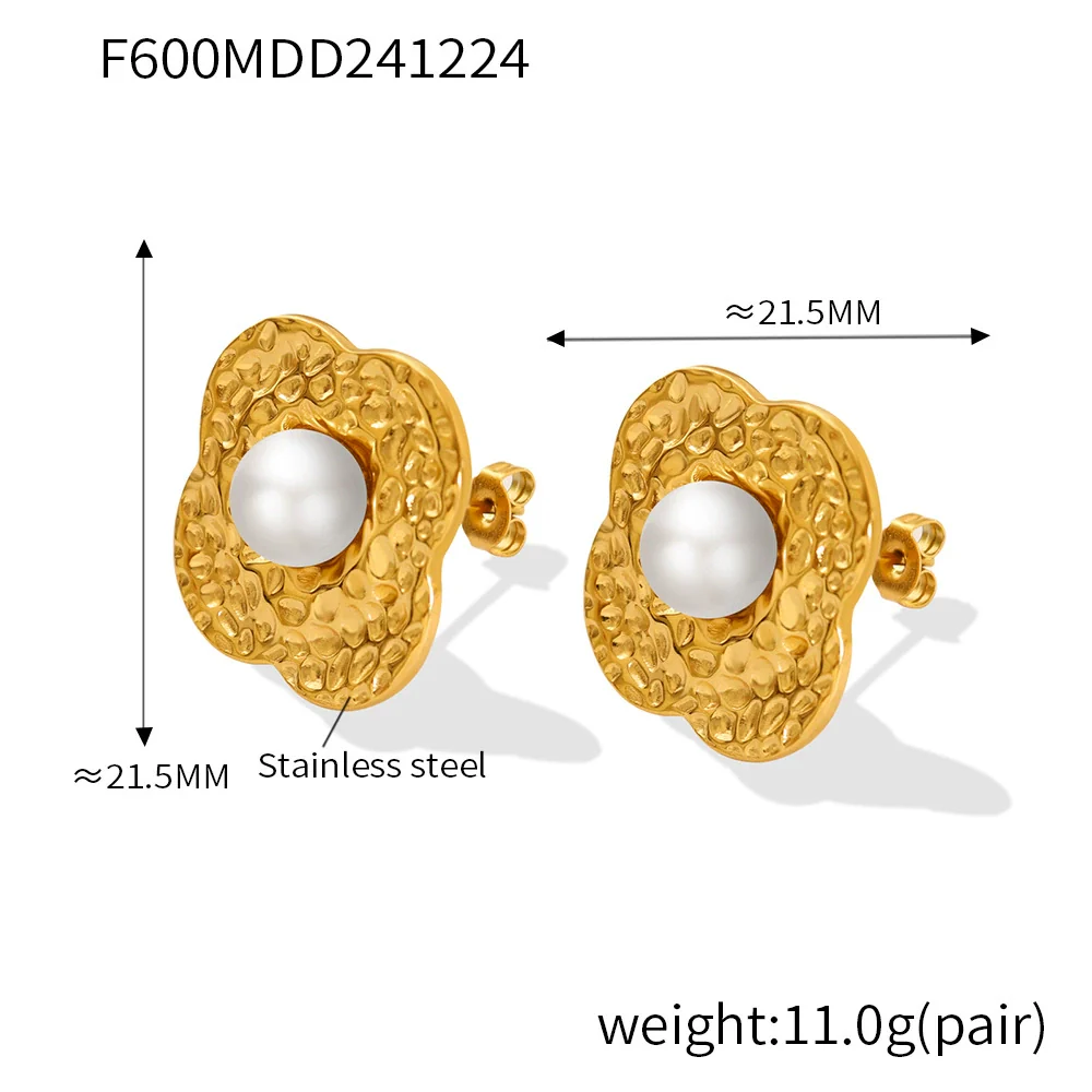Wholesale Stainless Steel Light Luxury Geometric Petal Flower Inlaid Bead Earrings Electroplated 18K Gold For Women - Image 6