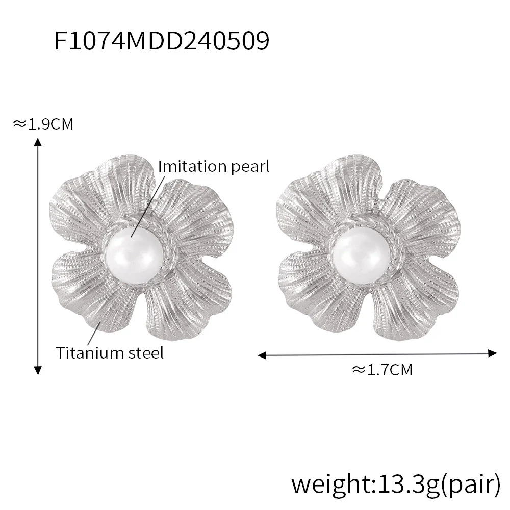 Wholesale Stainless Steel Light Luxury Geometric Petal Flower Inlaid Bead Earrings Electroplated 18K Gold For Women - Image 9