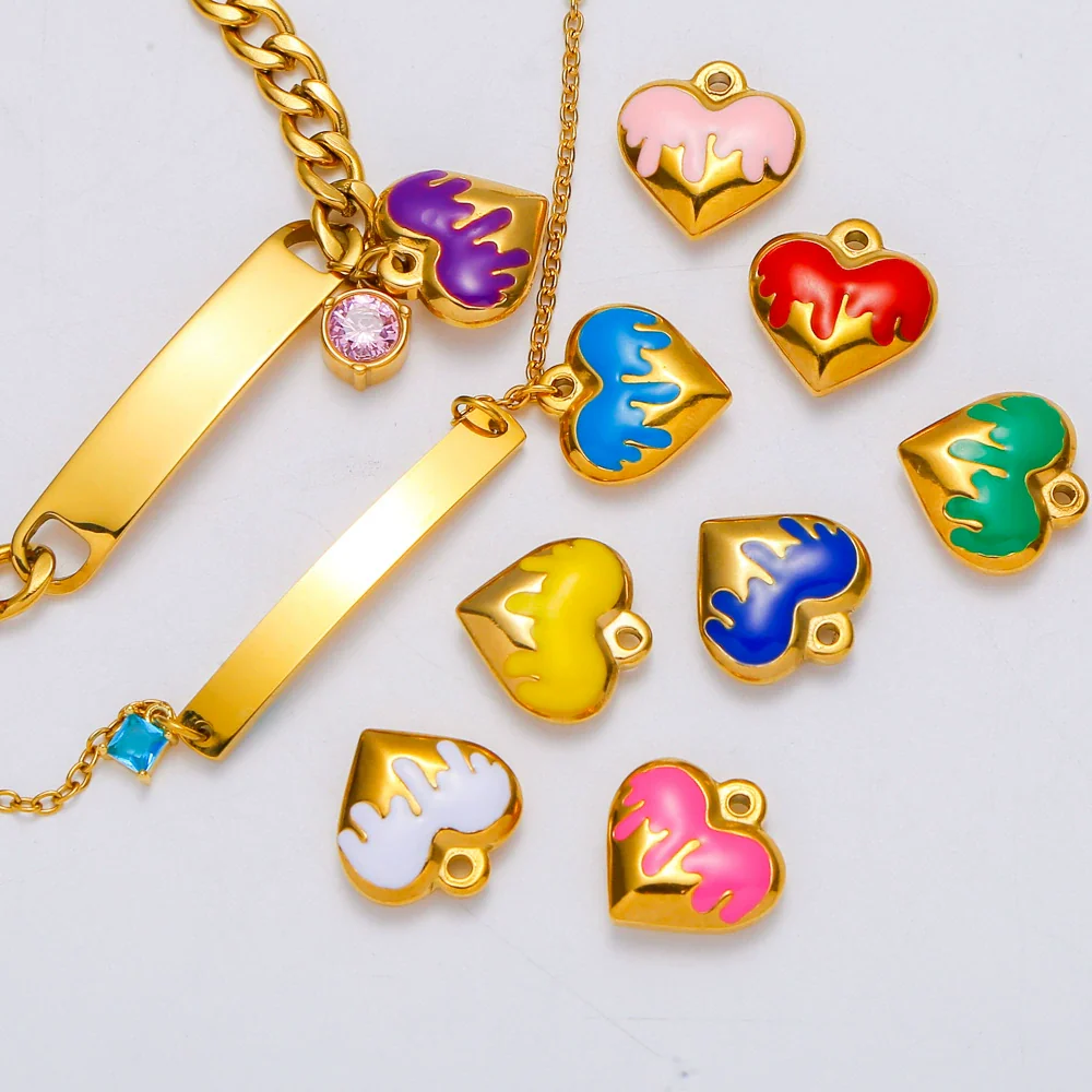 Wholesale Stainless Steel Love Peach Heart Pendant Jewelry Accessories With Oil Dropping Pattern Handmade - Image 4