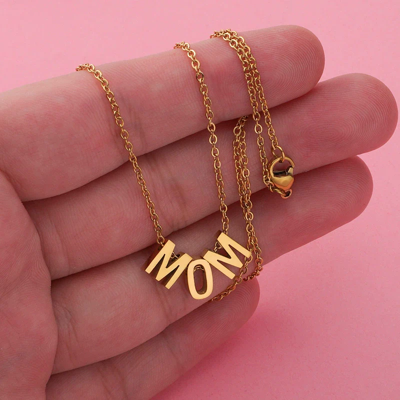 Wholesale Stainless Steel Mirror Polished Letter Pendant Necklace With Water Wave Chain - Image 2