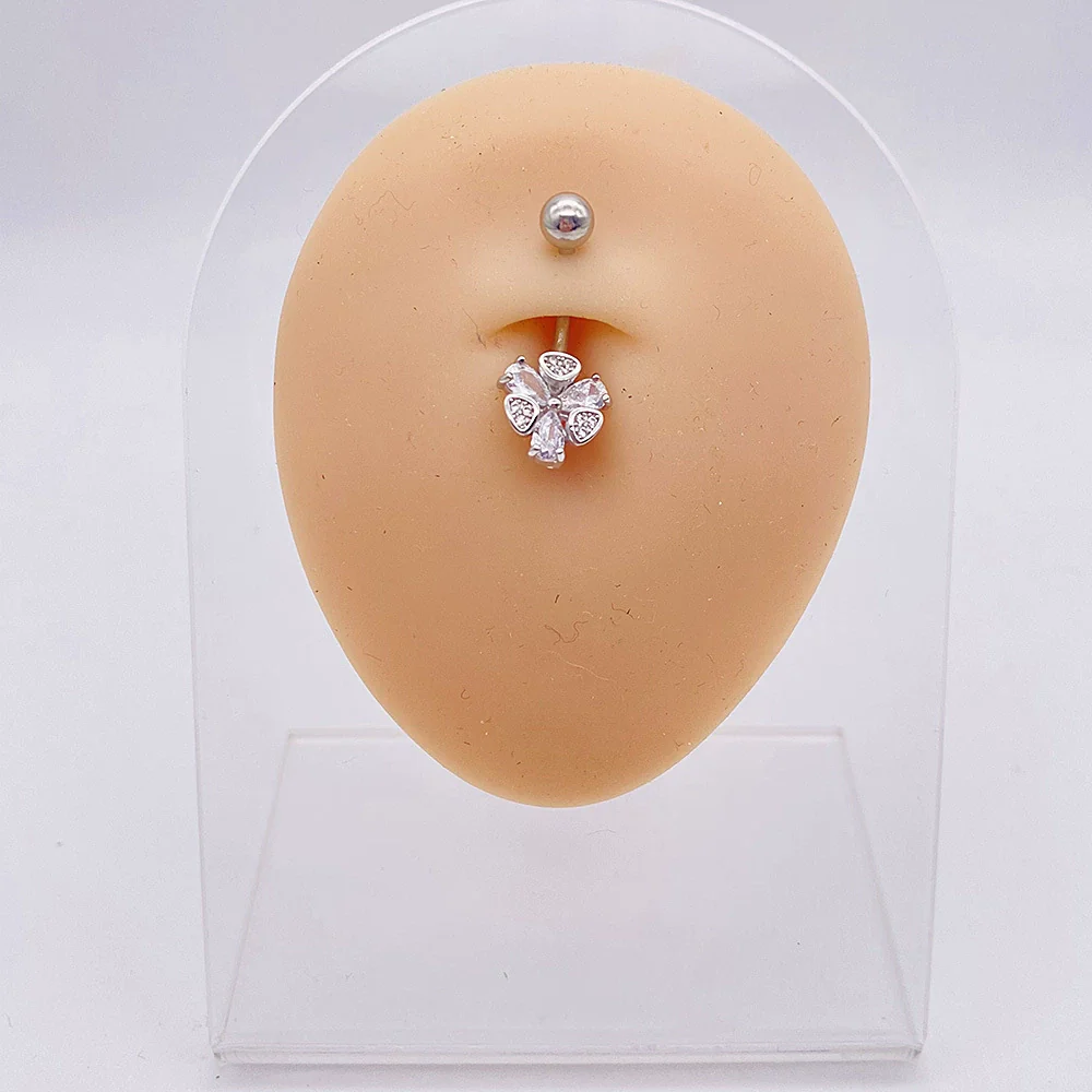 Wholesale Stainless Steel Navel Ring With Heart Butterfly Skull Leaves Star Crown Flowers Zircon Electroplated Women's Piercing Jewelry - Image 27