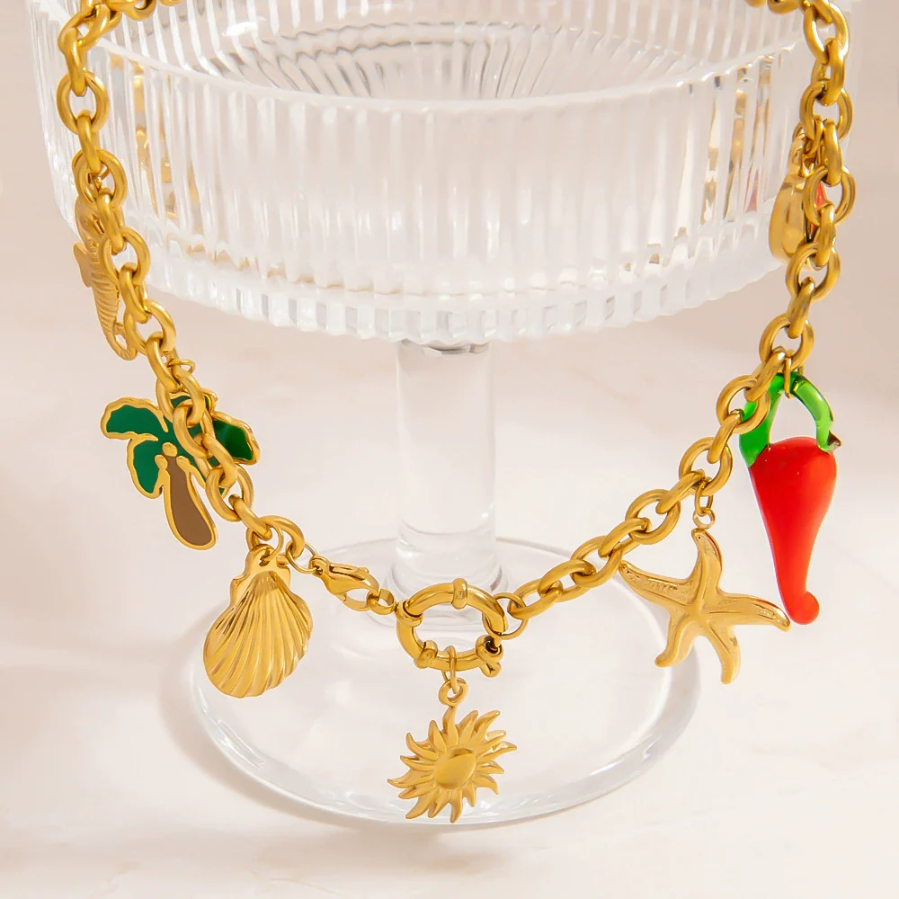 Wholesale Stainless Steel Necklace With Small Pepper And Star Pendant Electroplated For Women