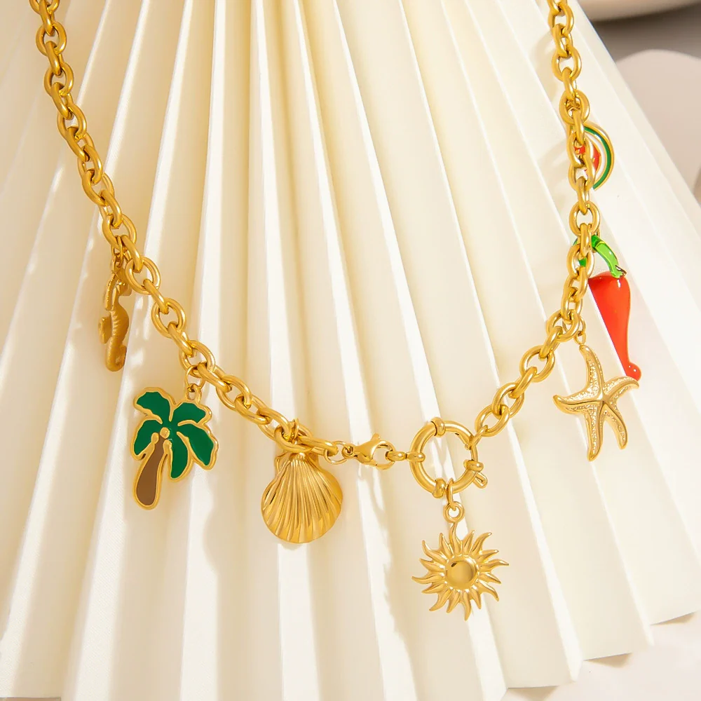 Wholesale Stainless Steel Necklace With Small Pepper And Star Pendant Electroplated For Women - Image 2